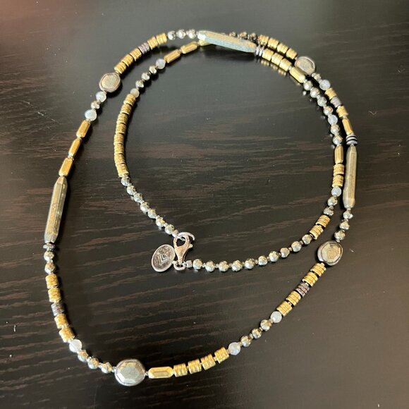 Silpada‎ Show Your Metal Hammered Necklace Sterling 925 Brass Pyrite Labradorite - Picture 6 of 9